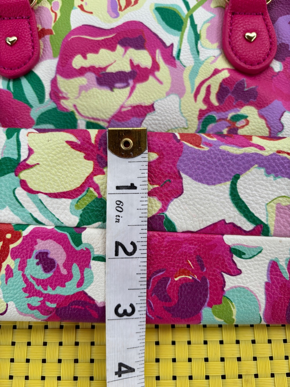 Betsey Johnson Hot Pink Floral Satchel with Gold Chain - Picture 10 of 12